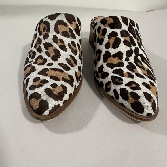 ABLE TAN AND BROWN LEATHER CALF HAIR LEOPARD PRINT MULES SIZE 8 - Picture 6 of 8